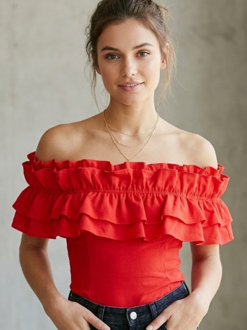 Sienna Sky NWT Bright Red Off-Shoulder Ruffle Top